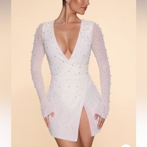 Oh Polly Embellished Wrap Over A-line Mini Dress in Ivory